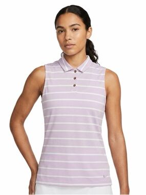 Nike Dri-FIT Purple White Striped Sleeveless Dri-Fit Polo Shirt